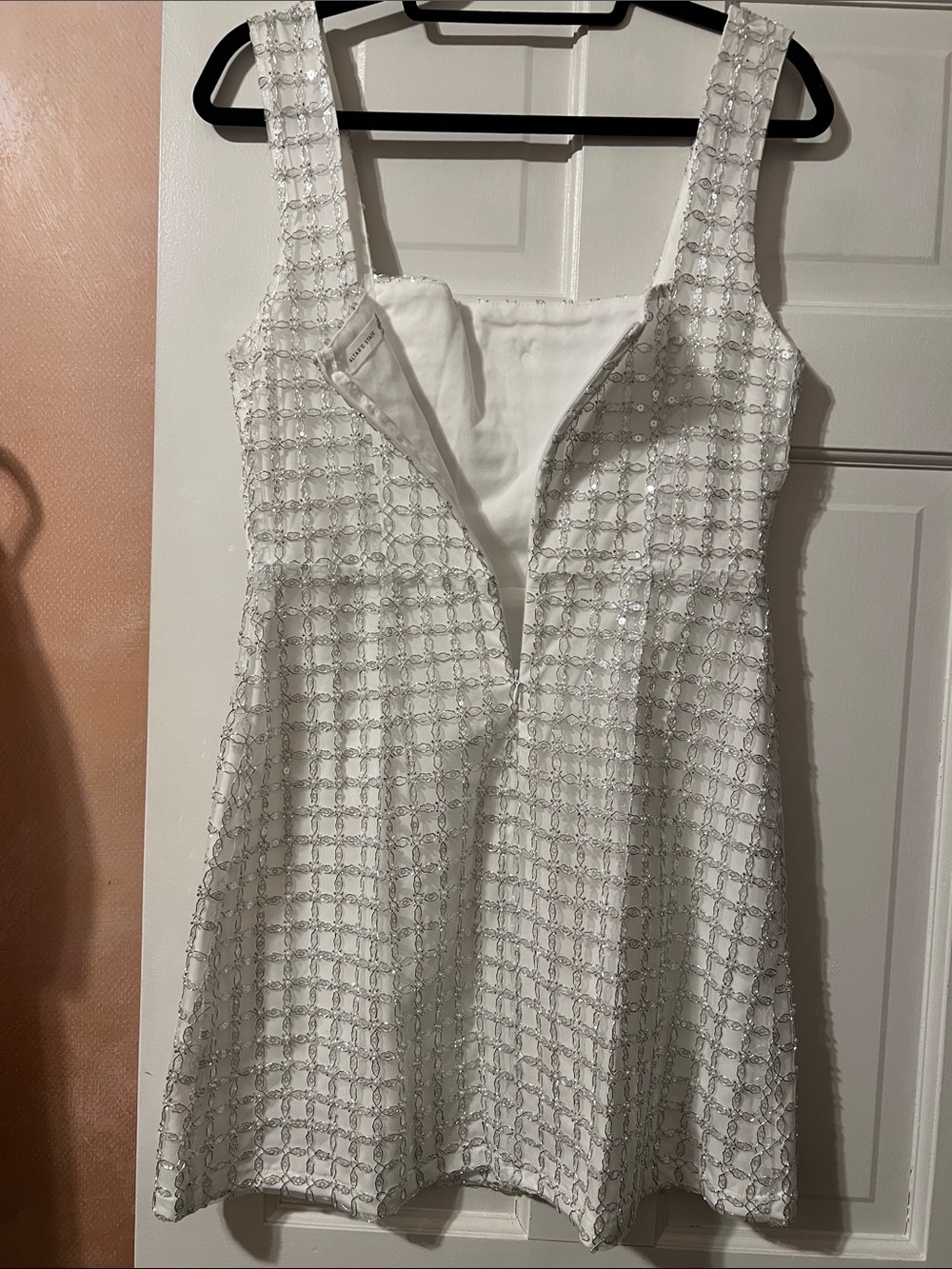 Altar'd State Mateo Fit Flare Mini White Beaded Square Neck Sheath Dress Medium - Picture 8 of 9